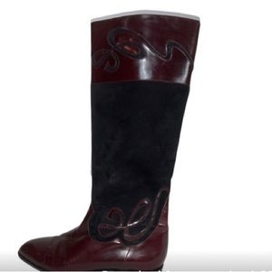 Bally Burgundy Red Leather and Black Suede Riding Cowboy Boots Size 7 1/2
